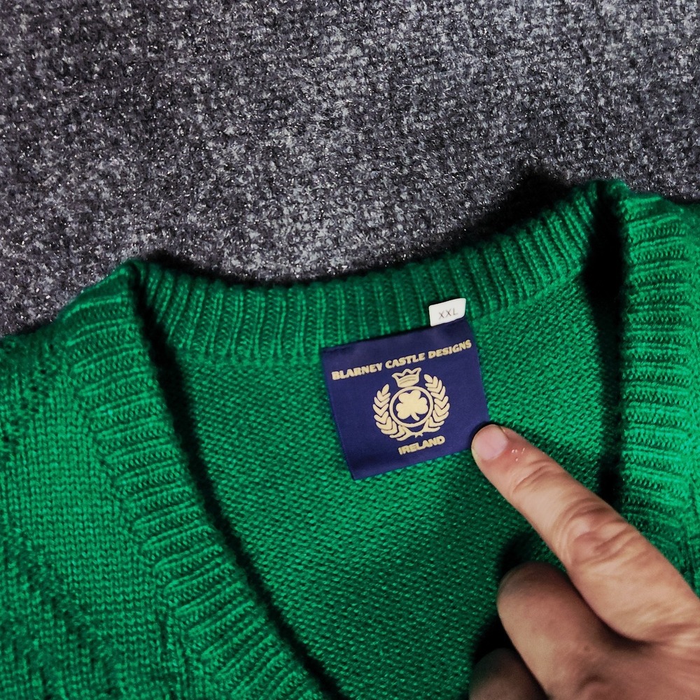 Blarney Castle Sweater Mens XXL Green Excellent Vintage Ireland V-Neck Pullover - Picture 4 of 7